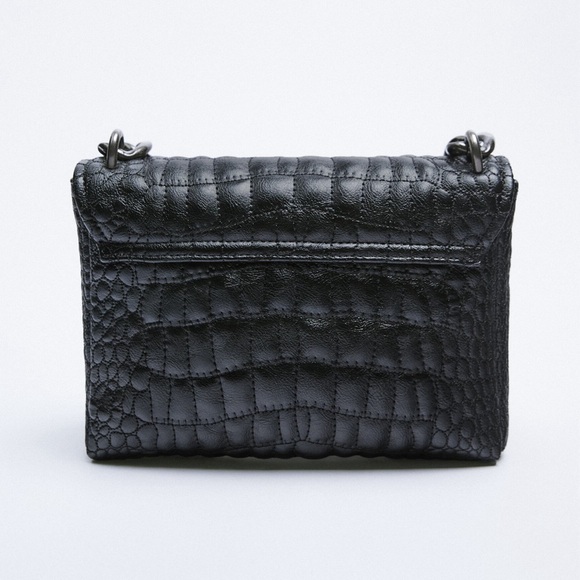 NWT RARE Zara Black Croc Embossed Faux Leather Shoulder Bag - Picture 4 of 17